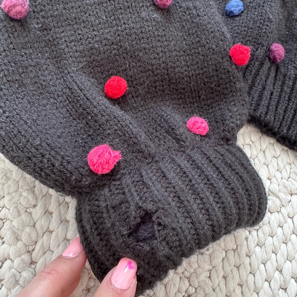 FARM Rio Black Cropped Turtleneck Sweater with Multicolor Pom Dots - Picture 7 of 8